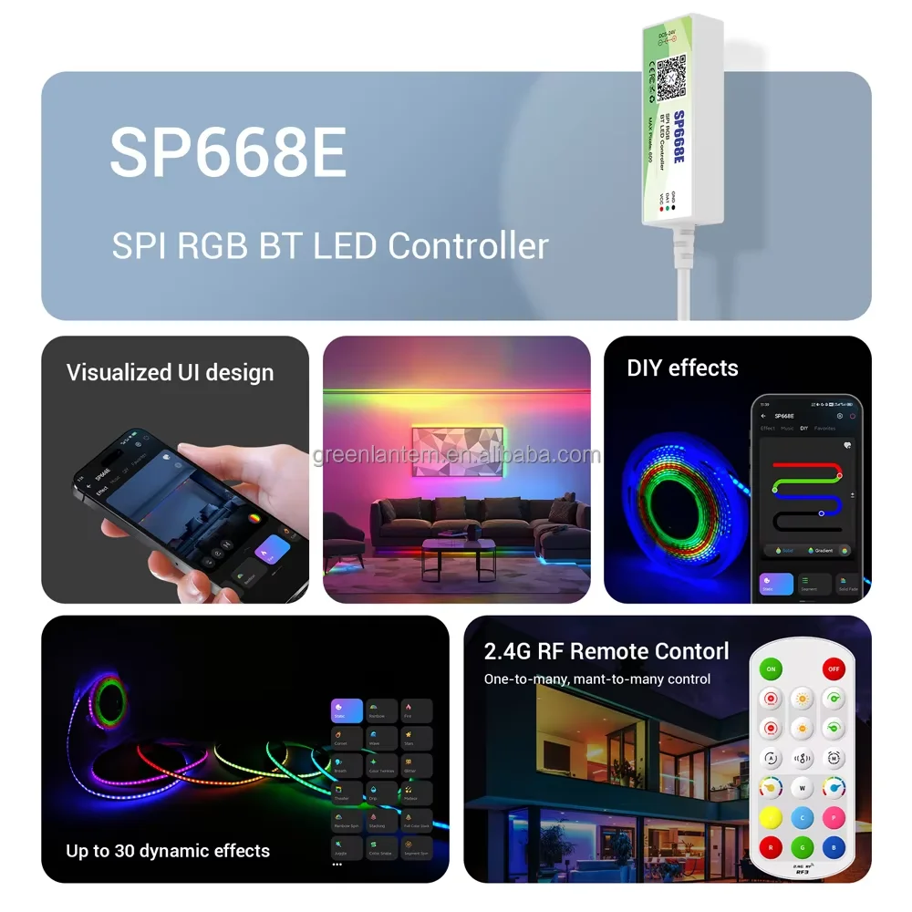 SP668E Bluetooth SPI LED Kontrol Cihazı (Adreslenebilir Şerit, App Kontrollü)