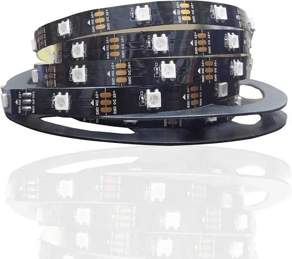 WS2812E 5050 RGB Adreslenebilir LED Şerit (60 LED/m, DC5V, IP20, S-Şekilli, 5m Makara)